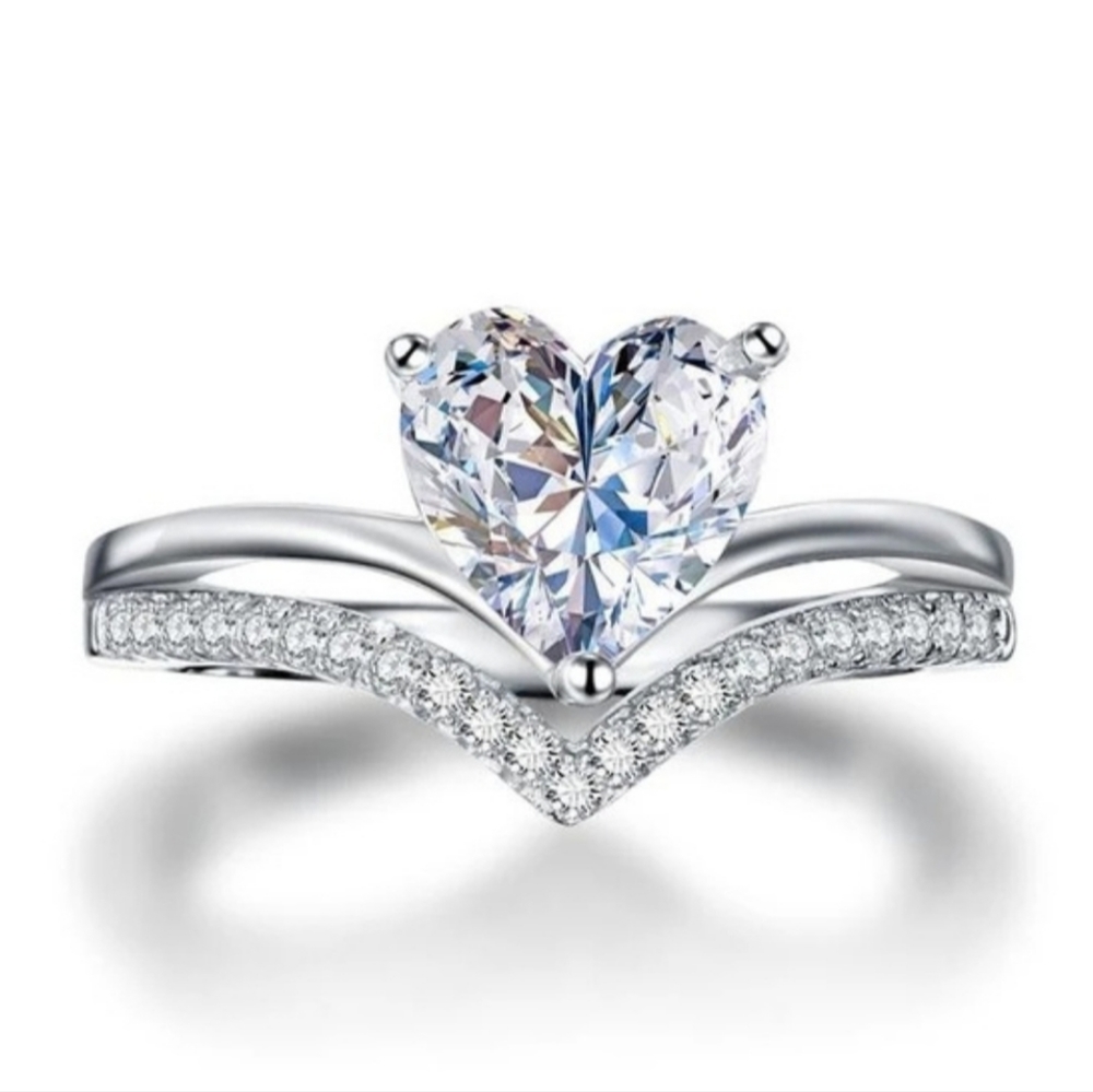 Silver, White Sapphire Heart Ring